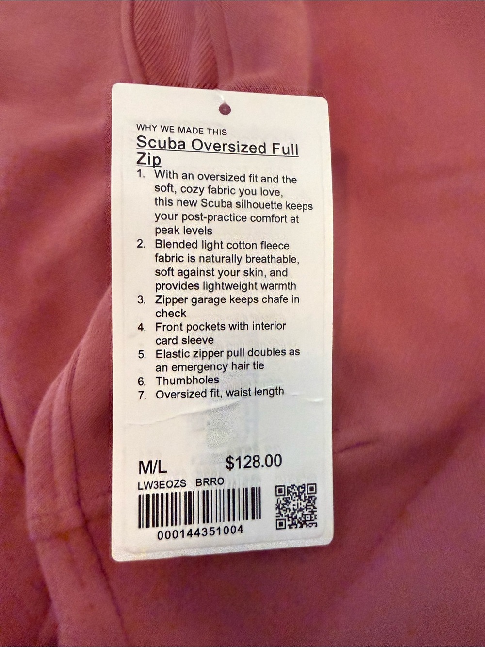 NWT Lululemon Scuba Full-Zip Hoodie M/L Brier Rose - Picture 2 of 3